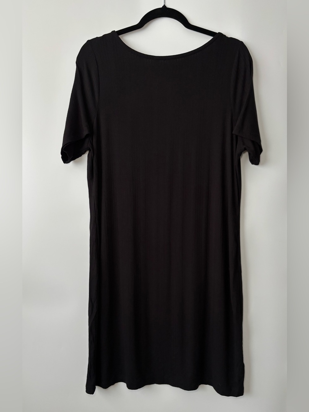 Old Navy Black Ribbed Scoop Back Midi T-Shirt Dress Comfy Minimalist Size XL